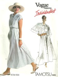 1905 VOGUE TAMOTSU SLEEVES OR NOT LONG FLARE SHIRTWAIST DRESS PATTERN 8-12